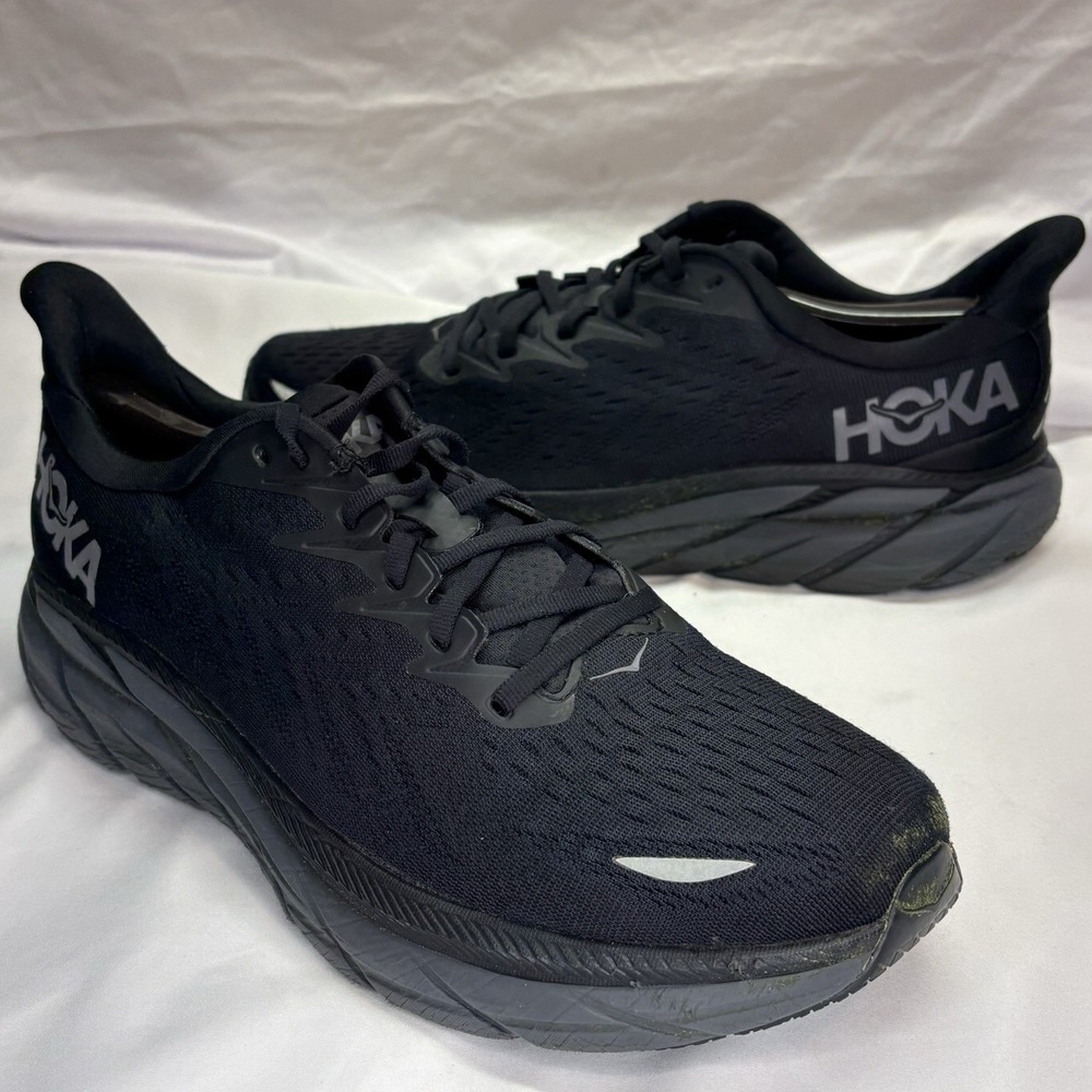 Hoka Mens Clifton 8 Cushioned Running Shoes 11 D Black 1119393 BBLC Classic